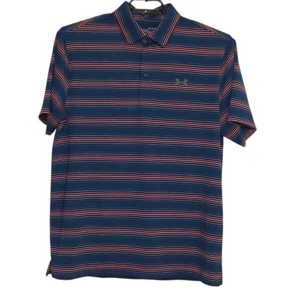 Mens Polo Shirt Lot Size Large Golf Nike Under Armout Dri-Fit Blue White - Picture 8 of 10